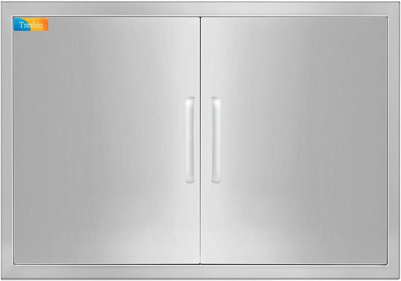 Treshin Outdoor Kitchen Doors 28" W x 21" H, Stainless Steel Double BBQ Access Door with Detachable Handles, Flush Mount, for BBQ Island, Grill Station, Outside Cabinet, Outdoor Kitchen - Image 1